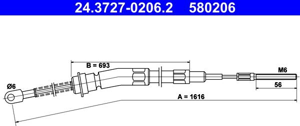 ATE 24.3727-0206.2 - Трос, гальмівна система autocars.com.ua