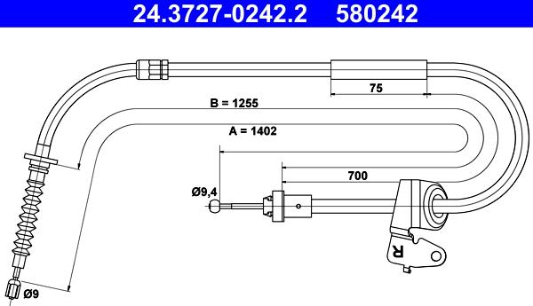 ATE 24.3727-0242.2 - Трос, гальмівна система autocars.com.ua