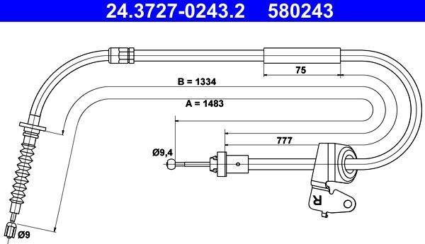 ATE 24.3727-0243.2 - Трос, гальмівна система autocars.com.ua