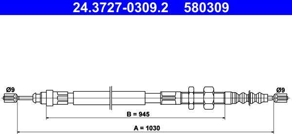 ATE 24.3727-0309.2 - Трос, гальмівна система autocars.com.ua