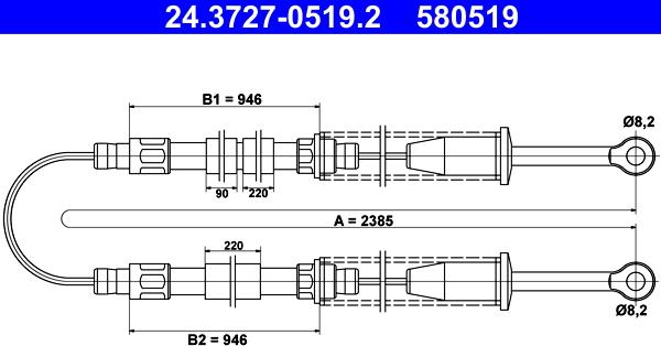 ATE 24.3727-0519.2 - Трос, гальмівна система autocars.com.ua