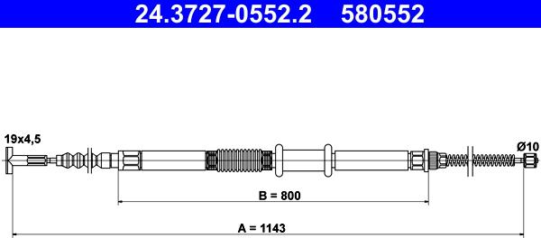 ATE 24.3727-0552.2 - Трос, гальмівна система autocars.com.ua