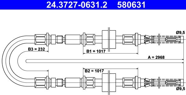 ATE 24.3727-0631.2 - Трос, гальмівна система autocars.com.ua