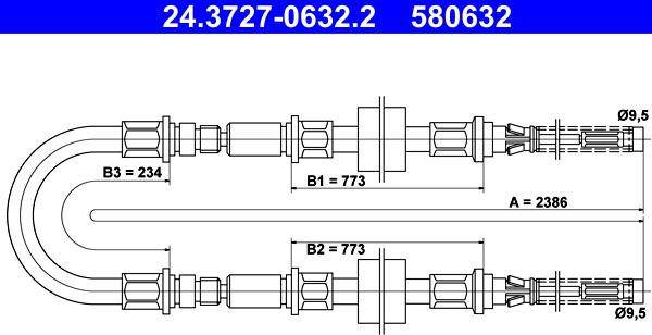 ATE 24.3727-0632.2 - Трос, гальмівна система autocars.com.ua