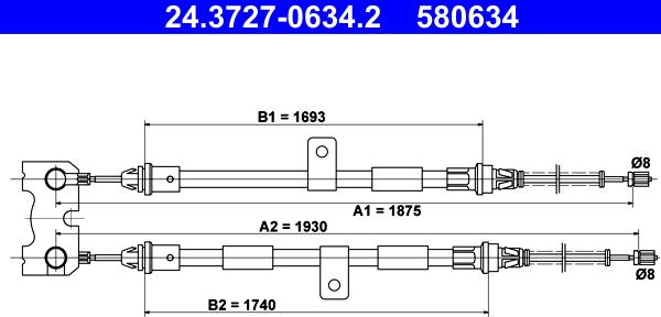 ATE 24.3727-0634.2 - Трос, гальмівна система autocars.com.ua