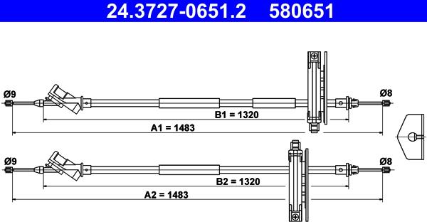 ATE 24.3727-0651.2 - Трос, гальмівна система autocars.com.ua