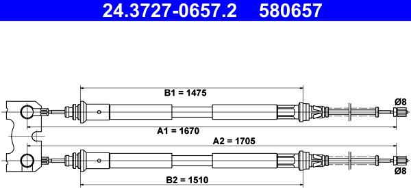 ATE 24.3727-0657.2 - Трос, гальмівна система autocars.com.ua