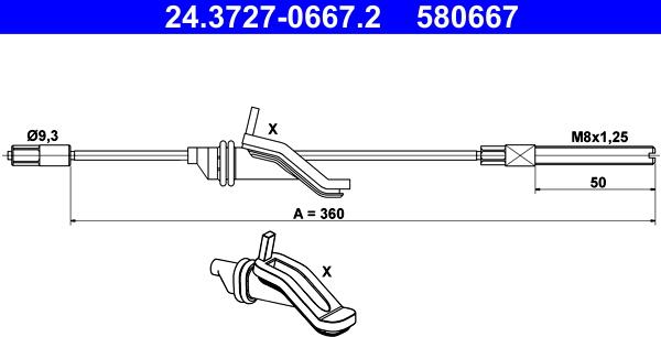 ATE 24.3727-0667.2 - Трос, гальмівна система autocars.com.ua