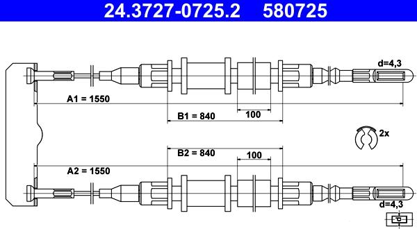 ATE 24.3727-0725.2 - Трос, гальмівна система autocars.com.ua