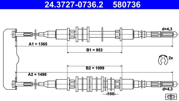 ATE 24.3727-0736.2 - Трос, гальмівна система autocars.com.ua