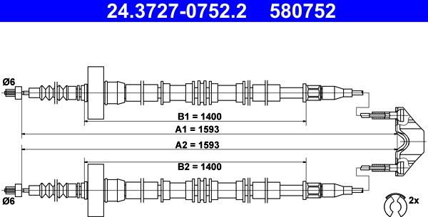 ATE 24.3727-0752.2 - Трос, гальмівна система autocars.com.ua