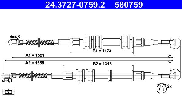 ATE 24.3727-0759.2 - Трос, гальмівна система autocars.com.ua