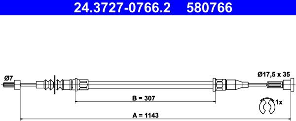 ATE 24.3727-0766.2 - Трос, гальмівна система autocars.com.ua