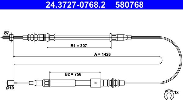 ATE 24.3727-0768.2 - Трос, гальмівна система autocars.com.ua