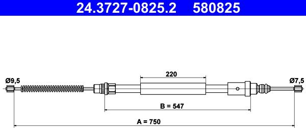 ATE 24.3727-0825.2 - Трос, гальмівна система autocars.com.ua