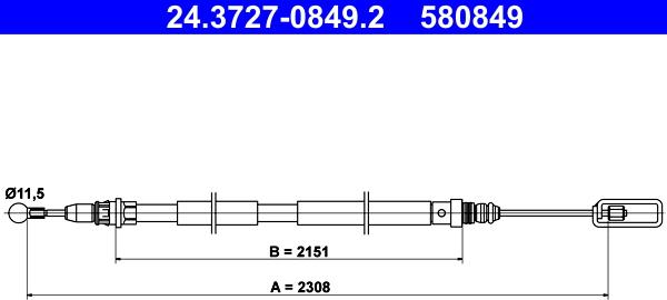 ATE 24.3727-0849.2 - Трос, гальмівна система autocars.com.ua