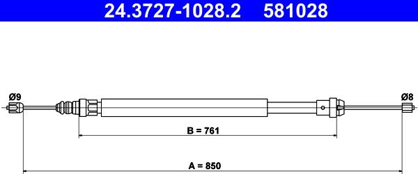 ATE 24.3727-1028.2 - Трос, гальмівна система autocars.com.ua