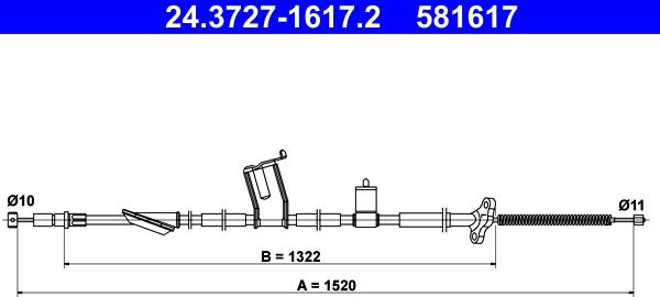 ATE 24.3727-1617.2 - Трос, гальмівна система autocars.com.ua