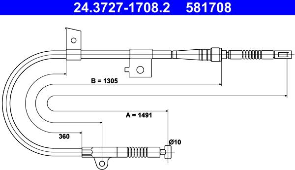 ATE 24.3727-1708.2 - Трос, гальмівна система autocars.com.ua