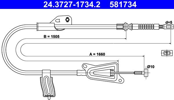 ATE 24.3727-1734.2 - Трос, гальмівна система autocars.com.ua