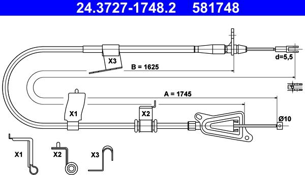 ATE 24.3727-1748.2 - Трос, гальмівна система autocars.com.ua