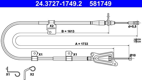 ATE 24.3727-1749.2 - Трос, гальмівна система autocars.com.ua