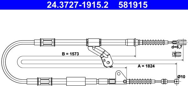 ATE 24.3727-1915.2 - Трос, гальмівна система autocars.com.ua