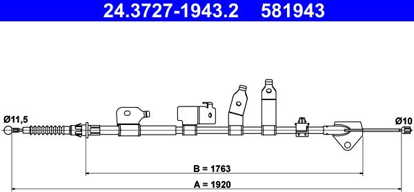 ATE 24.3727-1943.2 - Трос, гальмівна система autocars.com.ua