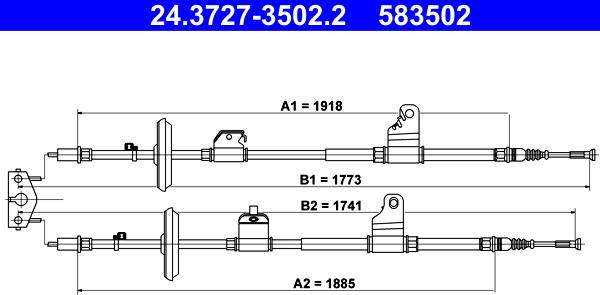 ATE 24.3727-3502.2 - Трос, гальмівна система autocars.com.ua