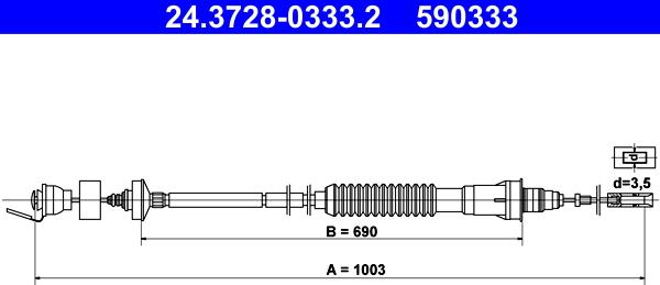 ATE 24.3728-0333.2 - Трос, управління зчепленням autocars.com.ua