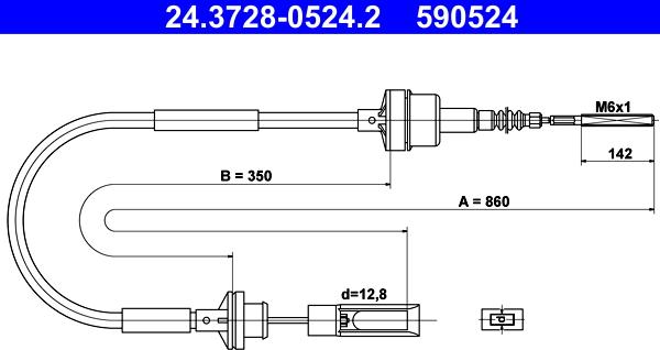 ATE 24.3728-0524.2 - Трос, управління зчепленням autocars.com.ua