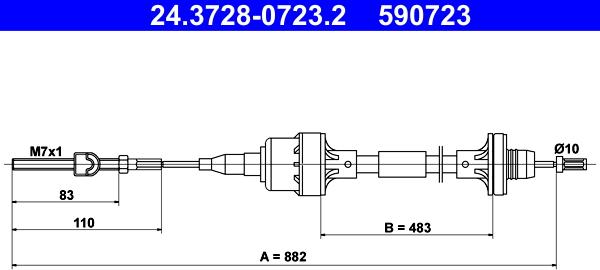 ATE 24.3728-0723.2 - Трос, управління зчепленням autocars.com.ua