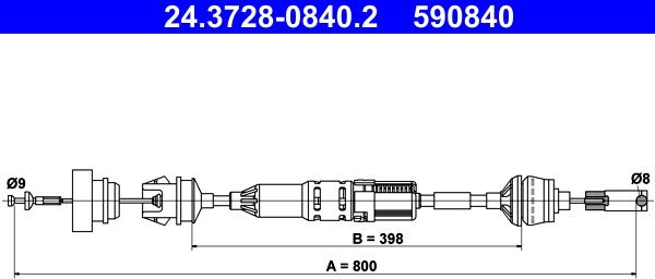 ATE 24.3728-0840.2 - Трос, управління зчепленням autocars.com.ua