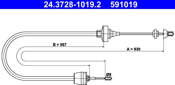 ATE 24.3728-1019.2 - Трос, управління зчепленням autocars.com.ua