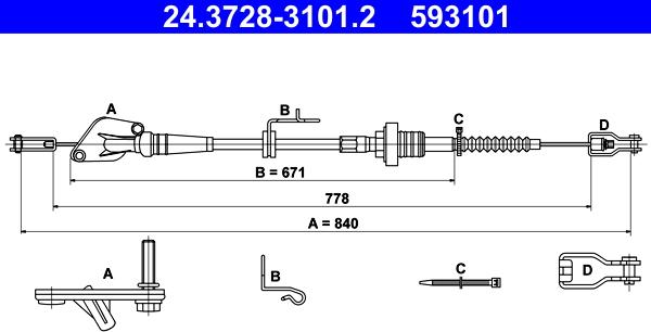 ATE 24.3728-3101.2 - Трос, управление сцеплением avtokuzovplus.com.ua
