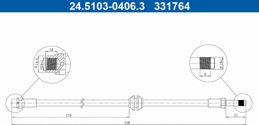 ATE 24.5103-0406.3 - Гальмівний шланг autocars.com.ua