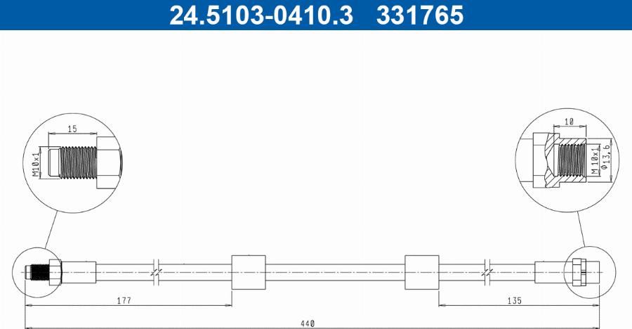 ATE 24.5103-0410.3 - Гальмівний шланг autocars.com.ua