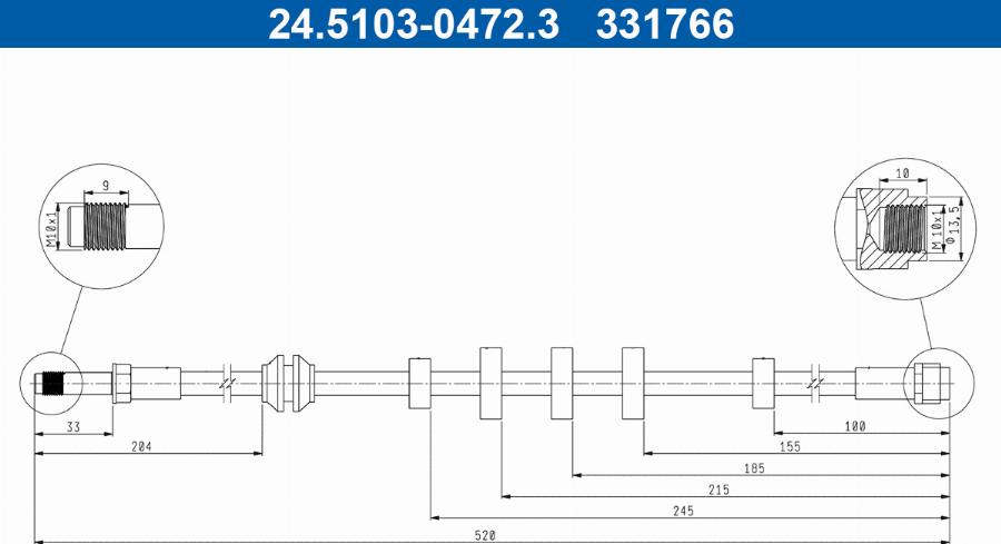 ATE 24.5103-0472.3 - Гальмівний шланг autocars.com.ua