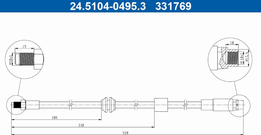 ATE 24.5104-0495.3 - Гальмівний шланг autocars.com.ua