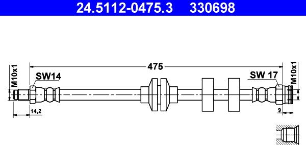 ATE 24.5112-0475.3 - Гальмівний шланг autocars.com.ua