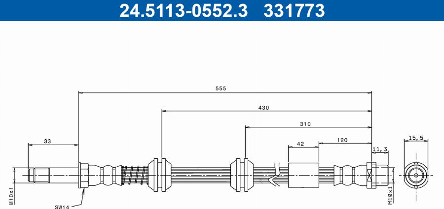 ATE 24.5113-0552.3 - Гальмівний шланг autocars.com.ua