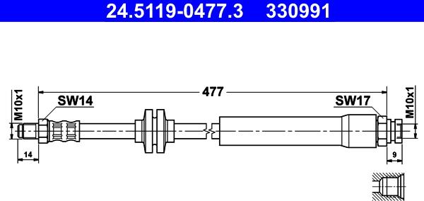 ATE 24.5119-0477.3 - Гальмівний шланг autocars.com.ua