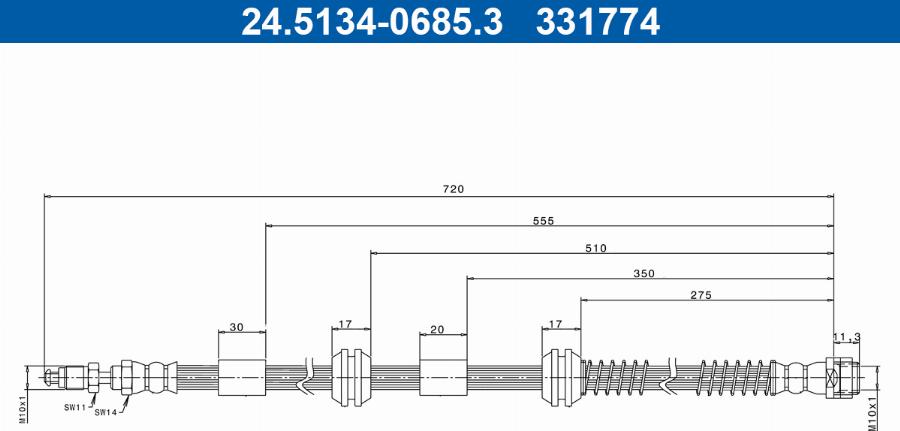 ATE 24.5134-0685.3 - Гальмівний шланг autocars.com.ua