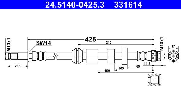 ATE 24.5140-0425.3 - Тормозной шланг avtokuzovplus.com.ua