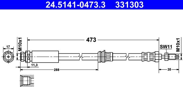 ATE 24.5141-0473.3 - Гальмівний шланг autocars.com.ua