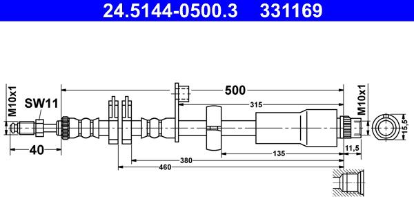 ATE 24.5144-0500.3 - Гальмівний шланг autocars.com.ua