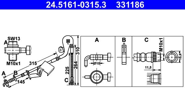 ATE 24.5161-0315.3 - Гальмівний шланг autocars.com.ua