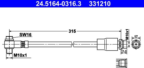 ATE 24.5164-0316.3 - Гальмівний шланг autocars.com.ua