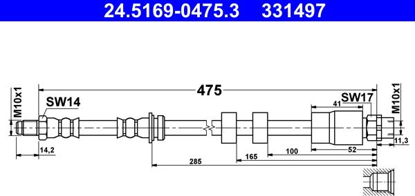 ATE 24.5169-0475.3 - Гальмівний шланг autocars.com.ua