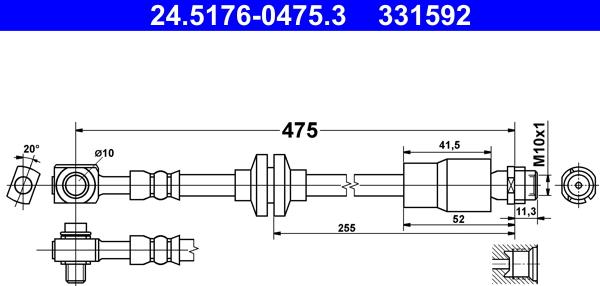 ATE 24.5176-0475.3 - Гальмівний шланг autocars.com.ua